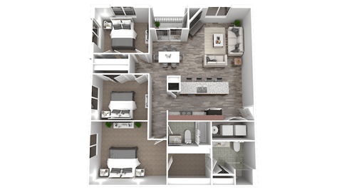 Floor plan for 3 beds, 2 baths, 1330 sqft